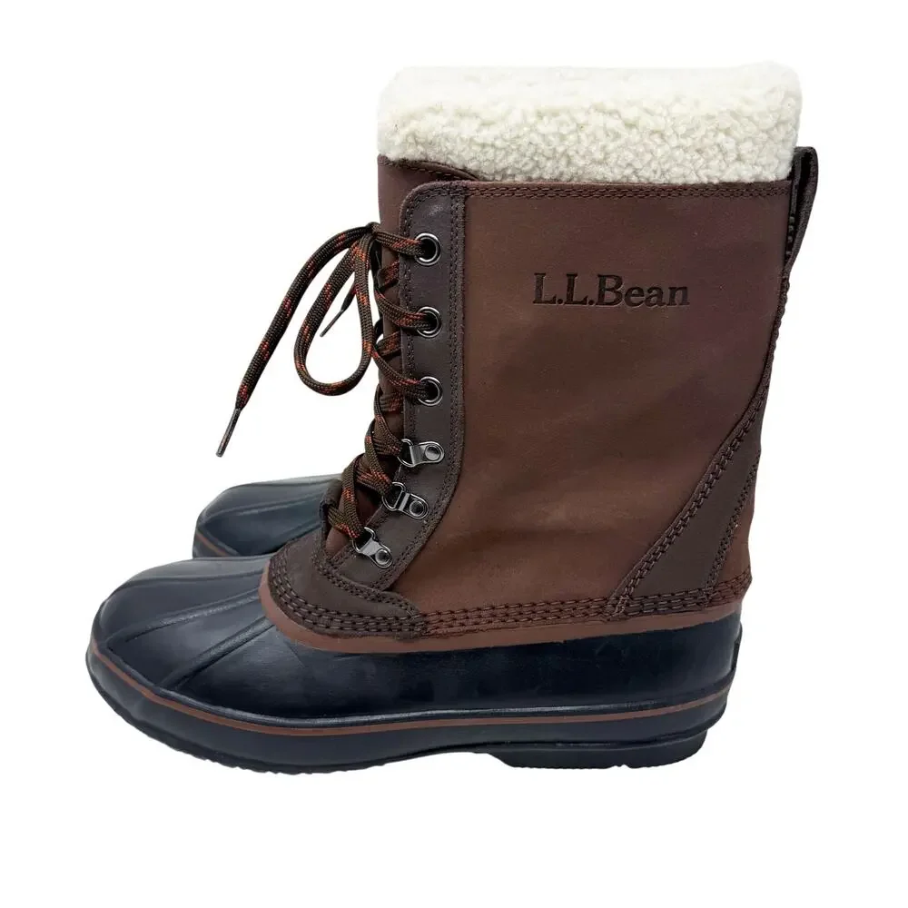 NWOB LL Bean Brown/Black Lace Up Snow Boots Size 13 Waterproof Duck Boot Style